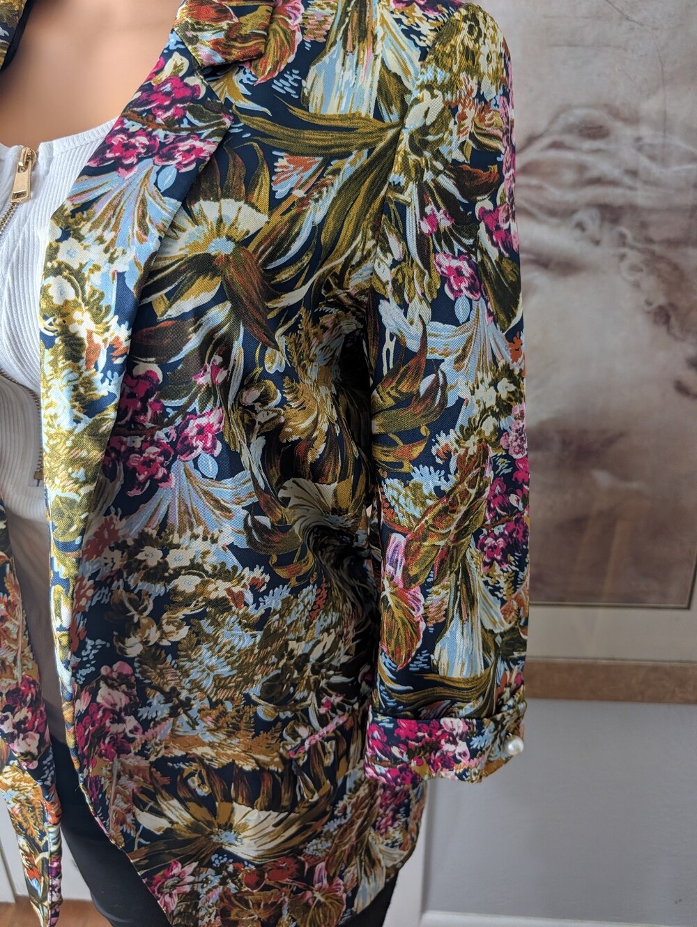 ZARA Floral Print Tropical Botanical Open Blazer Size S - Picture 2 of 9